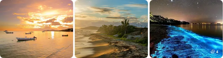 Sunset, beach, and dark night conditions around Vieques